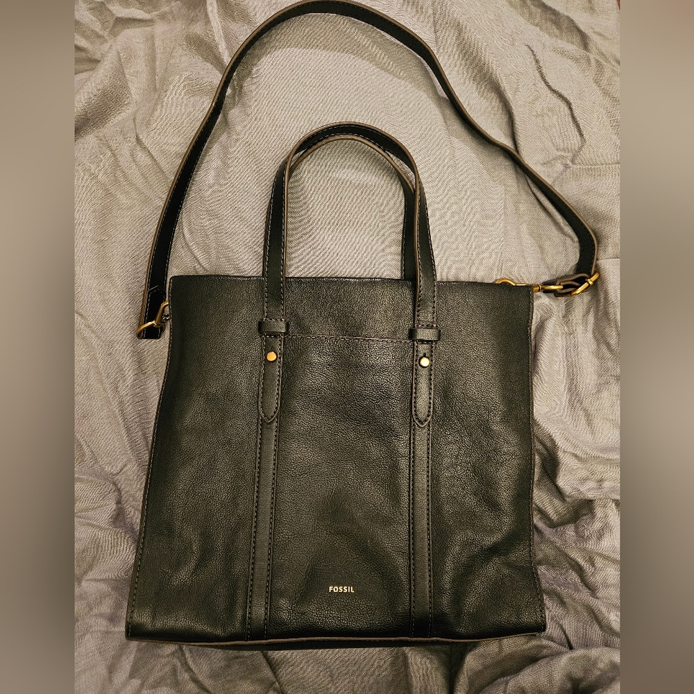 Fossil Kingston Black Leather Satchel/Tote